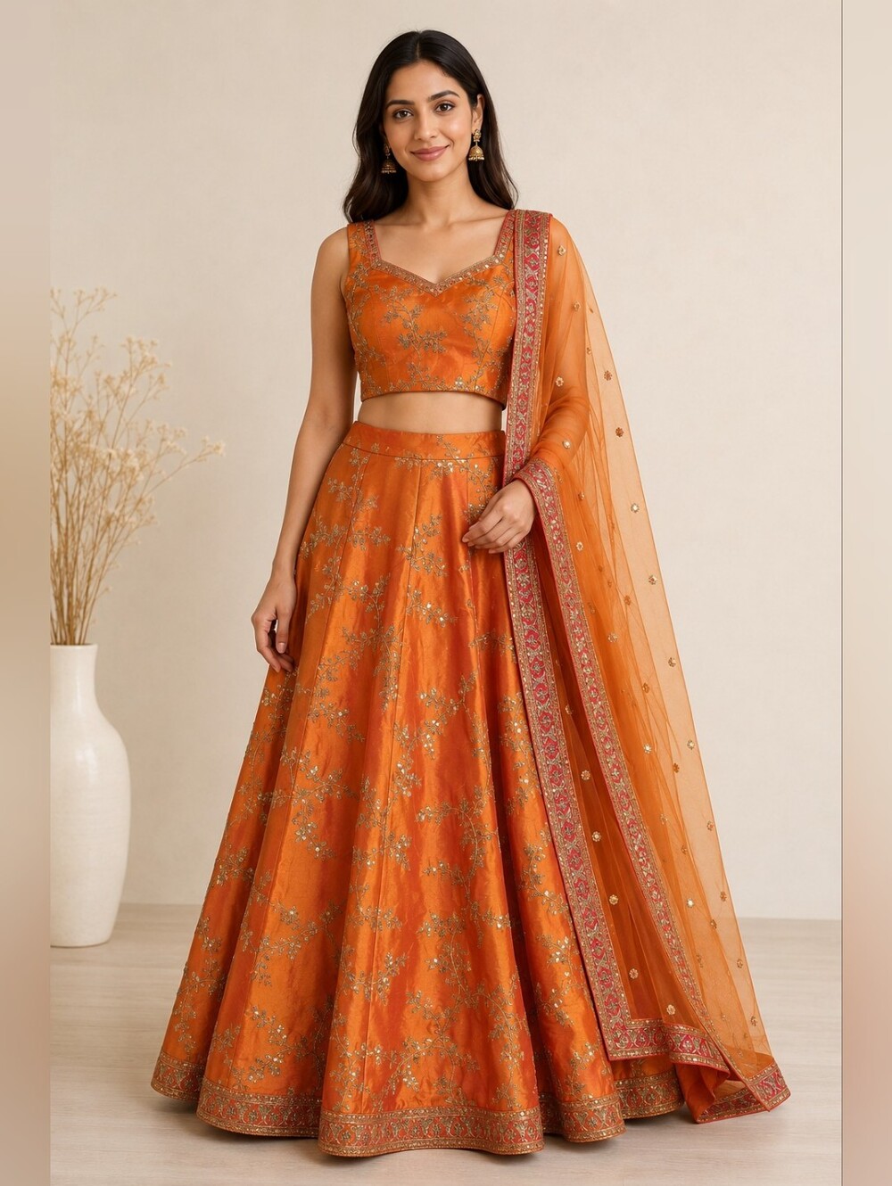 Orange Embroidered Lehenga Choli – US 10 - Picture 10 of 10